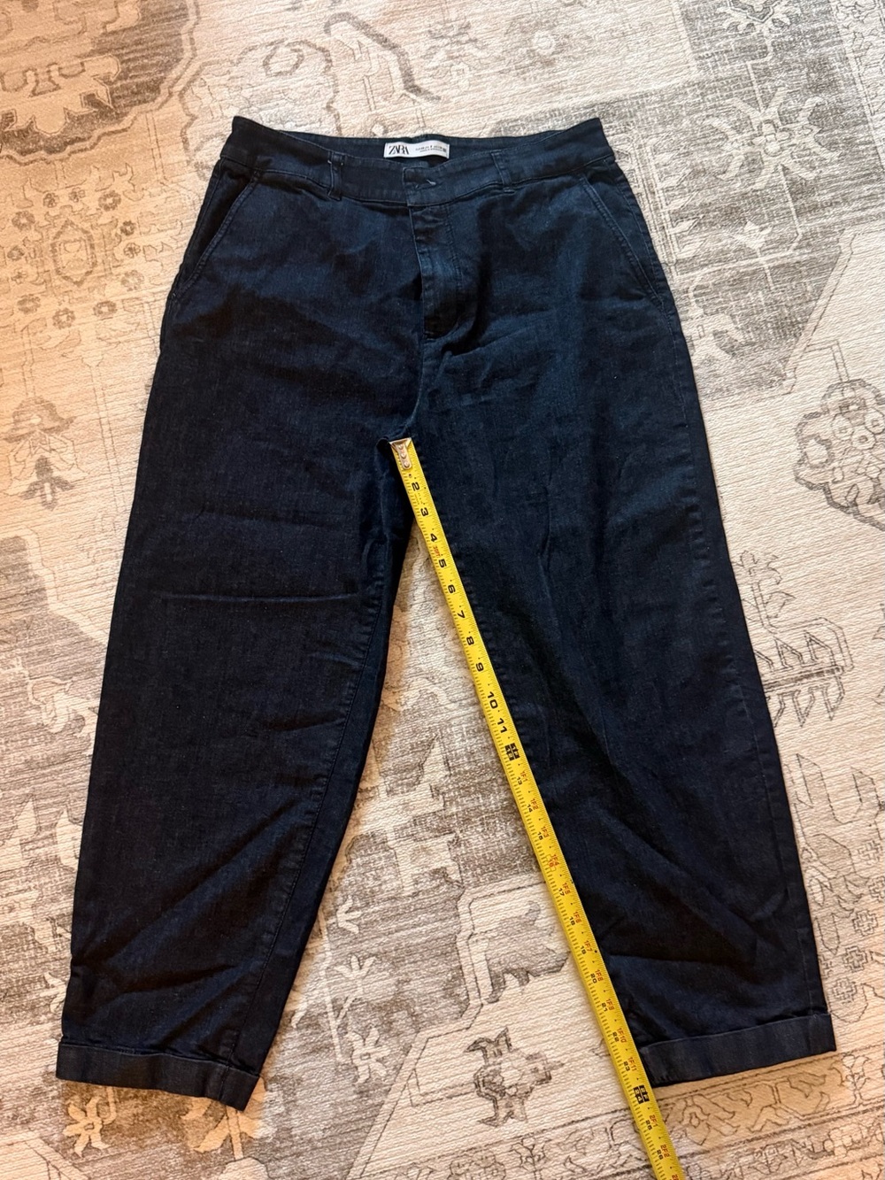 ZARA womens dark wash barrel jeans (cuffed) size US 8